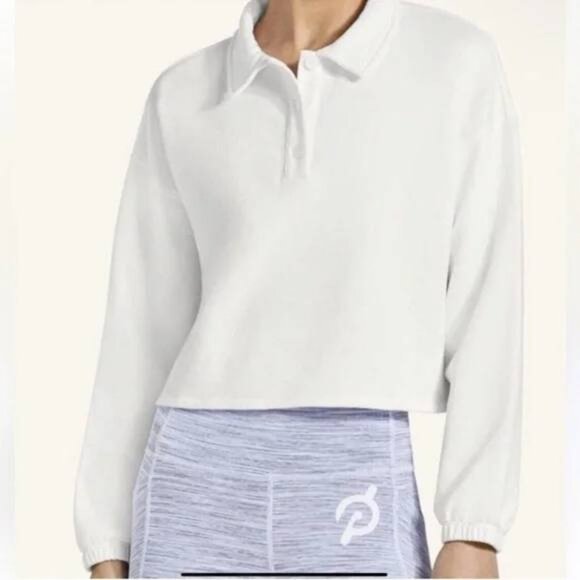 Peloton Polo Sweatshirt Pullover in White with Checkered Graphic Back - Picture 2 of 7
